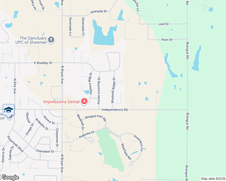 map of restaurants, bars, coffee shops, grocery stores, and more near 1702 Windmill Ridge Drive in Shawnee