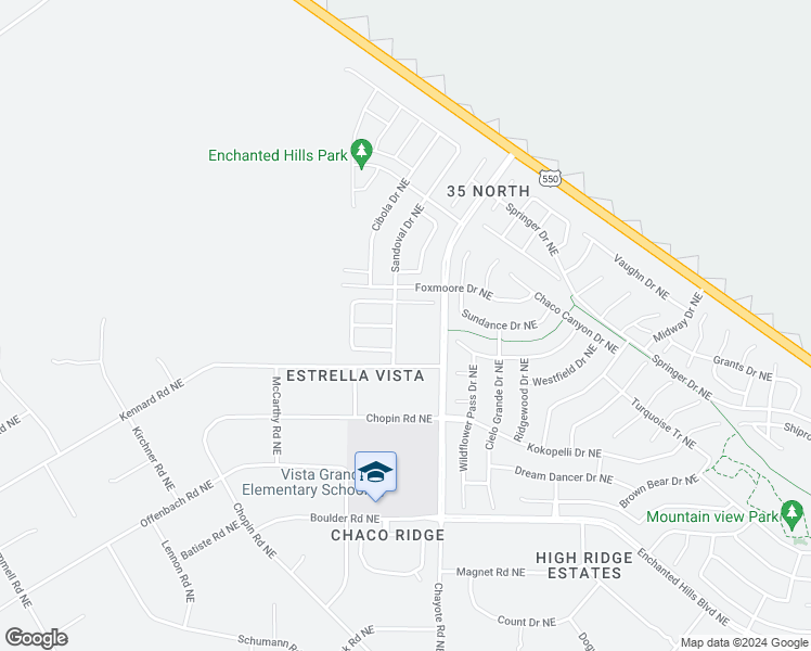 map of restaurants, bars, coffee shops, grocery stores, and more near 5424 Sandoval Drive Northeast in Rio Rancho