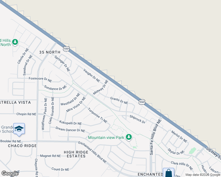 map of restaurants, bars, coffee shops, grocery stores, and more near 5312 Mayhill Place Northeast in Rio Rancho