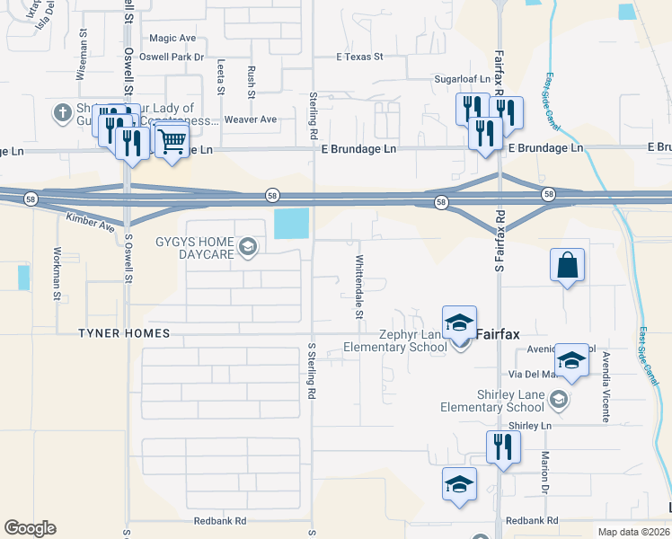 map of restaurants, bars, coffee shops, grocery stores, and more near 644 Whittendale Street in Bakersfield
