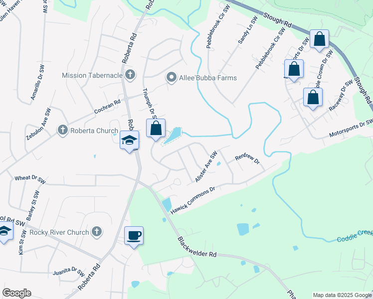 map of restaurants, bars, coffee shops, grocery stores, and more near 4606 Dunberry Place Southwest in Concord