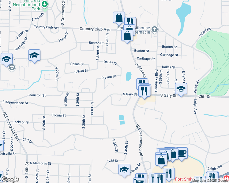 map of restaurants, bars, coffee shops, grocery stores, and more near 3323 Gary Street in Fort Smith