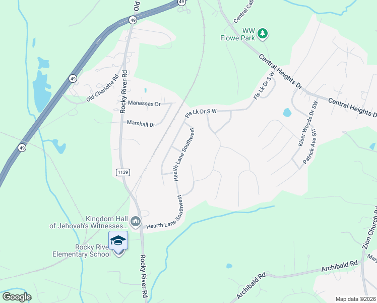 map of restaurants, bars, coffee shops, grocery stores, and more near 5232 Firebrick Lane Southwest in Concord
