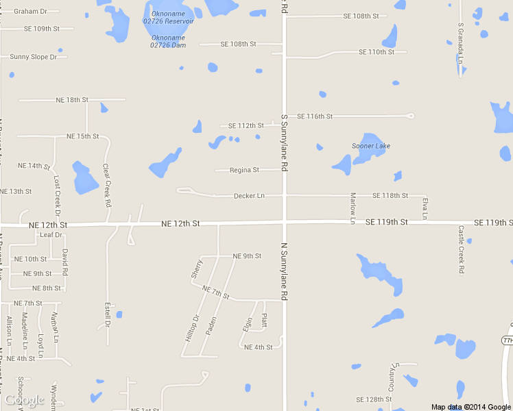 map of restaurants, bars, coffee shops, grocery stores, and more near 3700 Decker Lane in Moore