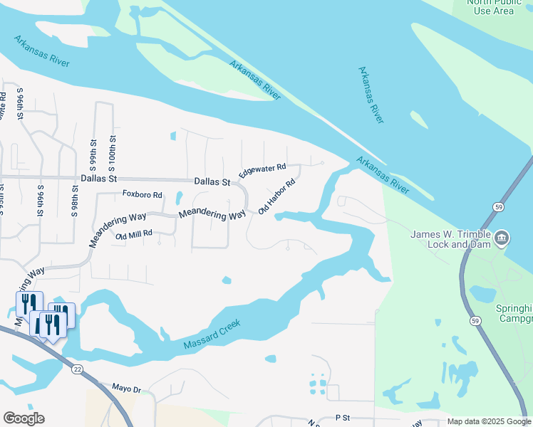 map of restaurants, bars, coffee shops, grocery stores, and more near 10707 Hunters Point Road in Fort Smith