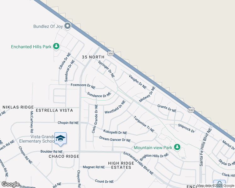 map of restaurants, bars, coffee shops, grocery stores, and more near 5071 Westfield Drive Northeast in Rio Rancho