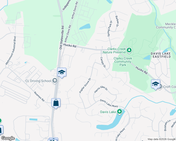 map of restaurants, bars, coffee shops, grocery stores, and more near 9766 Whitewood Trail in Charlotte