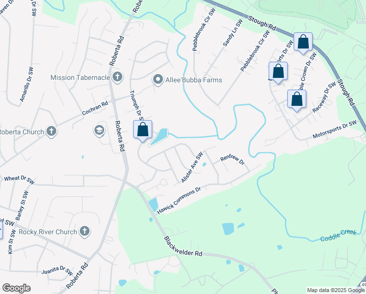 map of restaurants, bars, coffee shops, grocery stores, and more near 3527 Larkhaven Avenue Southwest in Concord