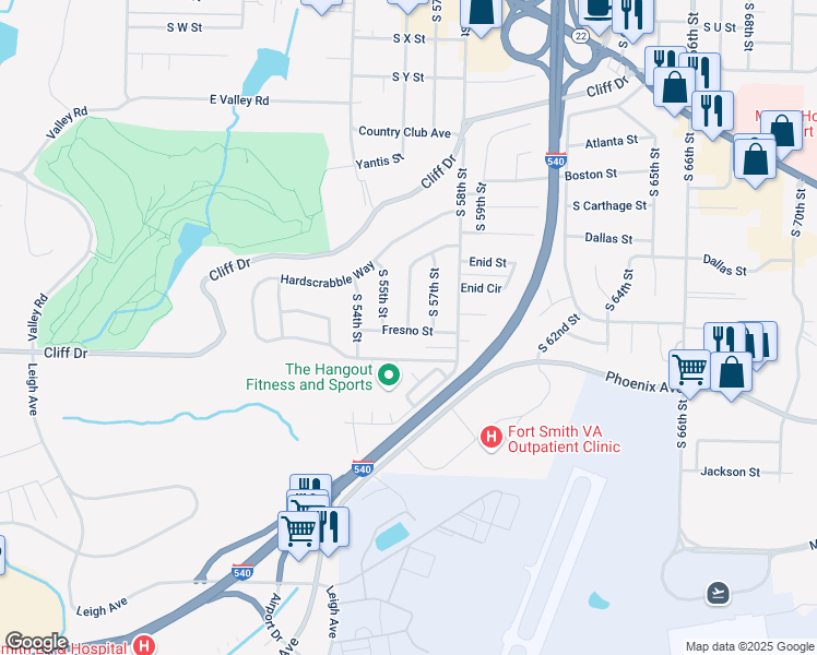 map of restaurants, bars, coffee shops, grocery stores, and more near 3409 South 56th Street in Fort Smith