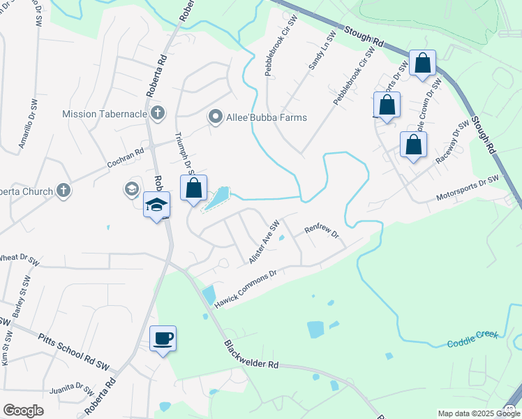 map of restaurants, bars, coffee shops, grocery stores, and more near 3524 Larkhaven Avenue Southwest in Concord