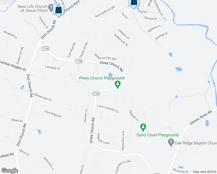 map of restaurants, bars, coffee shops, grocery stores, and more near 998 Piney Church Road in Concord
