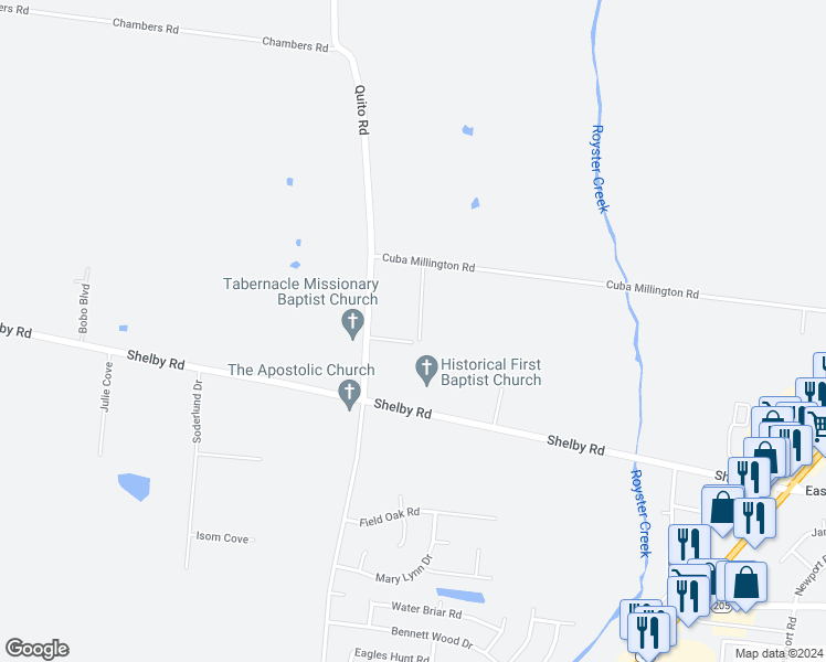 map of restaurants, bars, coffee shops, grocery stores, and more near 4268 Carter Road in Millington