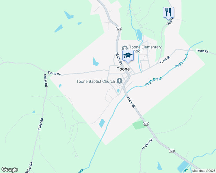 map of restaurants, bars, coffee shops, grocery stores, and more near 215 Keller Street in Toone