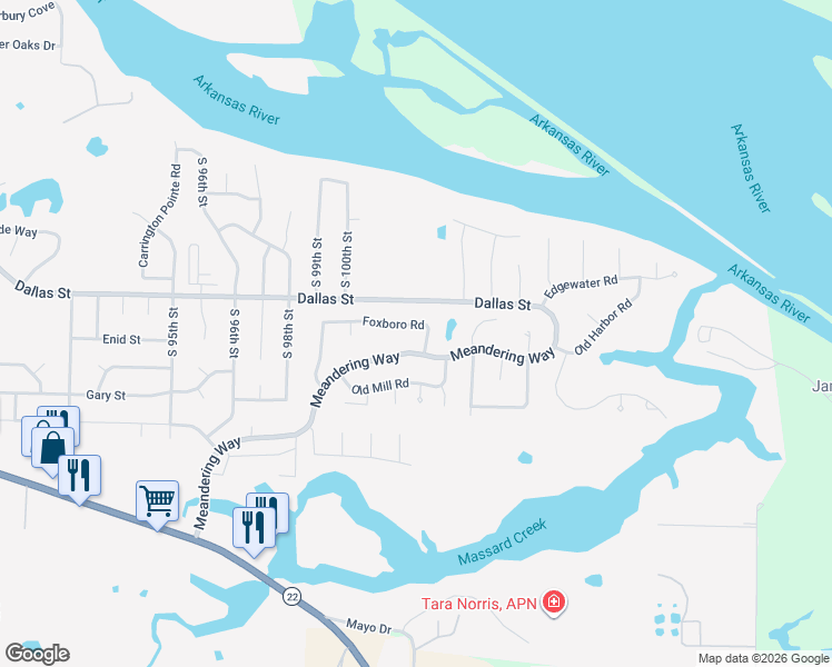 map of restaurants, bars, coffee shops, grocery stores, and more near 10108 Foxboro Road in Fort Smith