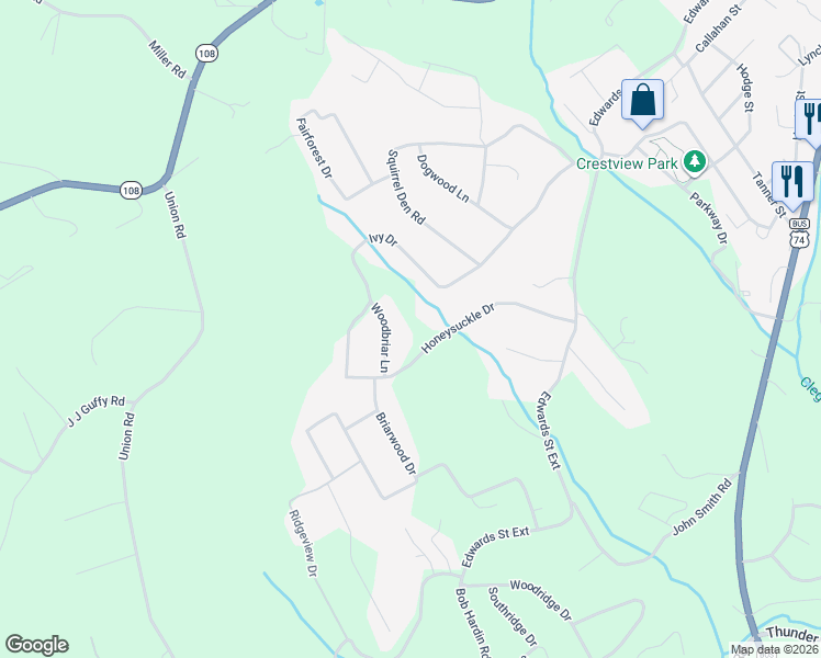 map of restaurants, bars, coffee shops, grocery stores, and more near 164 Woodbriar Lane in Rutherfordton