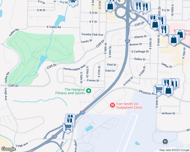 map of restaurants, bars, coffee shops, grocery stores, and more near 3208 South 56th Street in Fort Smith