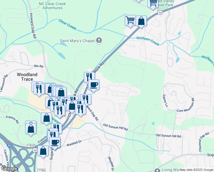 map of restaurants, bars, coffee shops, grocery stores, and more near 824 Half Moon Trail in Hendersonville