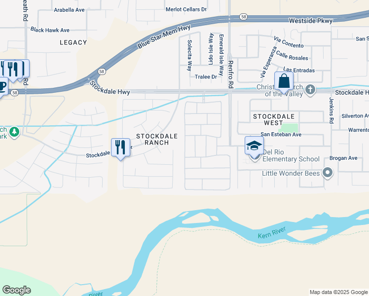 map of restaurants, bars, coffee shops, grocery stores, and more near White Alder Drive in Bakersfield