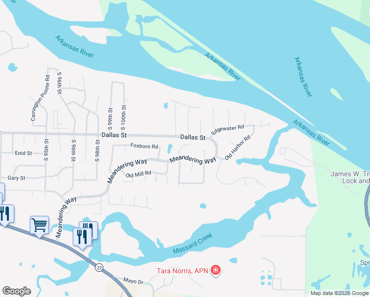 map of restaurants, bars, coffee shops, grocery stores, and more near 3205 Village Road in Fort Smith