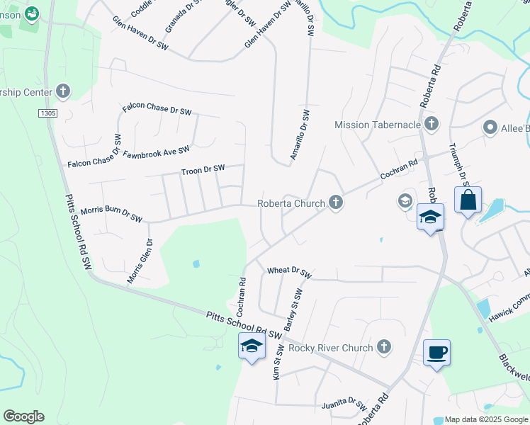 map of restaurants, bars, coffee shops, grocery stores, and more near 4536 Lanstone Court Southwest in Concord