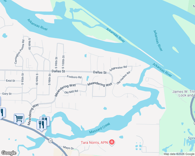 map of restaurants, bars, coffee shops, grocery stores, and more near 3205 Village Road in Fort Smith