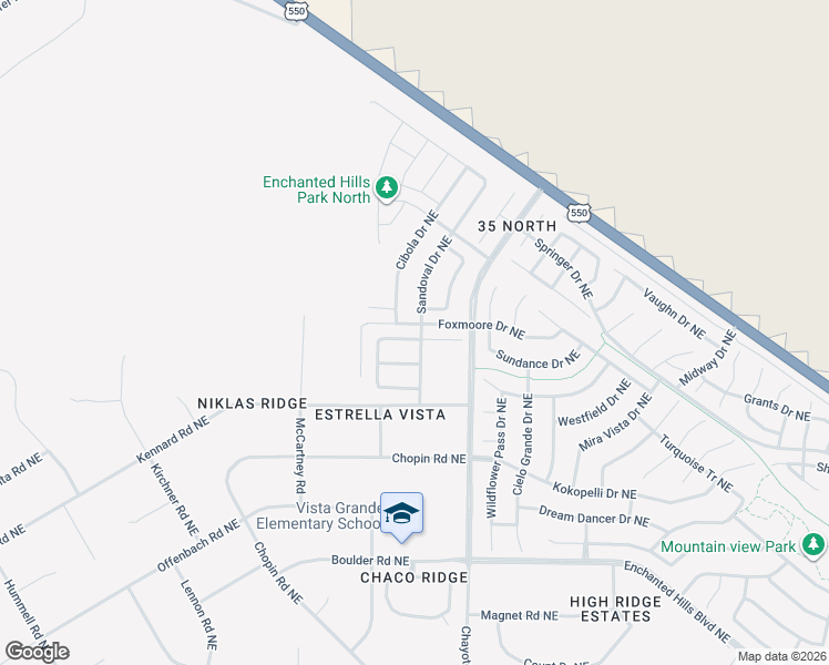 map of restaurants, bars, coffee shops, grocery stores, and more near 5485 Roosevelt Loop Northeast in Rio Rancho
