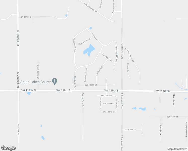 map of restaurants, bars, coffee shops, grocery stores, and more near 11717 Mallorca Drive in Oklahoma City