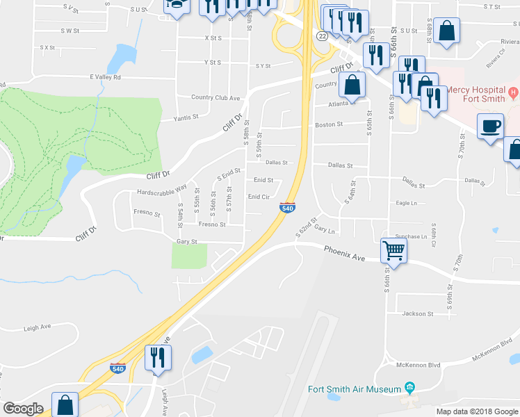 map of restaurants, bars, coffee shops, grocery stores, and more near 5813 Fresno Terrace in Fort Smith