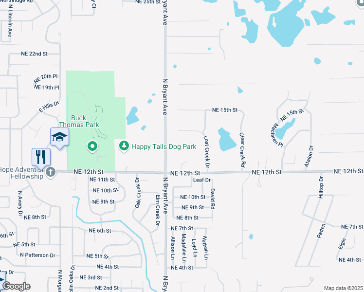 map of restaurants, bars, coffee shops, grocery stores, and more near 2121 Northeast 13th Street in Moore