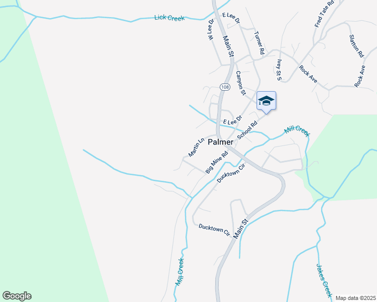 map of restaurants, bars, coffee shops, grocery stores, and more near 197 Martin Ln in Palmer
