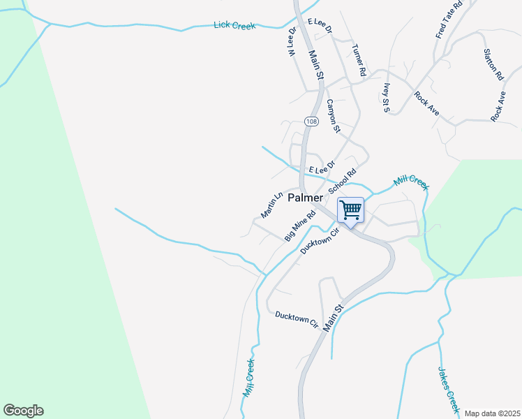 map of restaurants, bars, coffee shops, grocery stores, and more near 197 Martin Lane in Palmer
