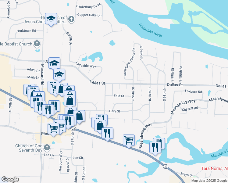 map of restaurants, bars, coffee shops, grocery stores, and more near 3215 South 92nd Street in Fort Smith