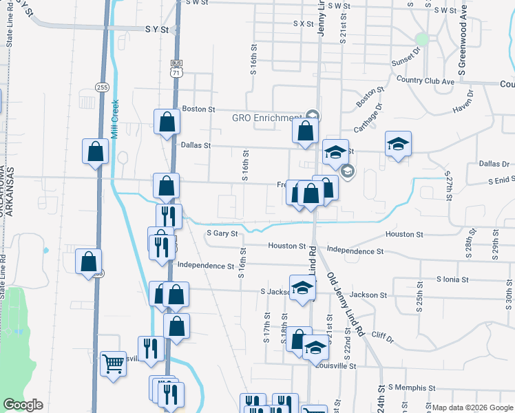 map of restaurants, bars, coffee shops, grocery stores, and more near 3613 South 16th Street in Fort Smith