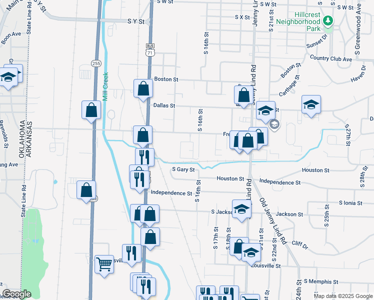 map of restaurants, bars, coffee shops, grocery stores, and more near 1500 Fresno Street in Fort Smith