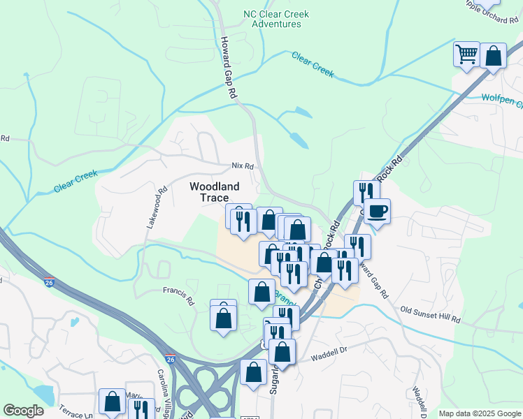 map of restaurants, bars, coffee shops, grocery stores, and more near 73 Oliver Orr Circle in Hendersonville