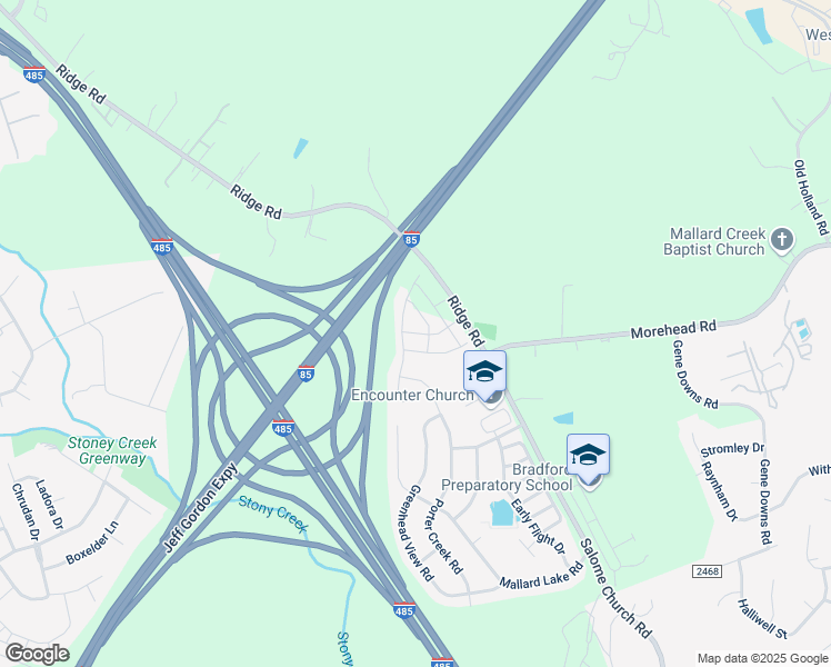 map of restaurants, bars, coffee shops, grocery stores, and more near Jeff Gordon Expressway in Charlotte