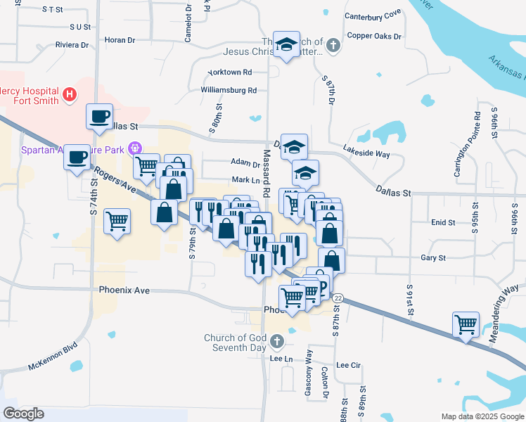 map of restaurants, bars, coffee shops, grocery stores, and more near 3212 Massard Road in Fort Smith