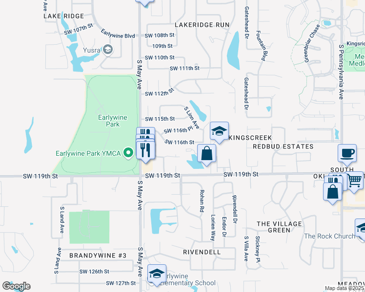 map of restaurants, bars, coffee shops, grocery stores, and more near 2720 Southwest 116th Street in Oklahoma City