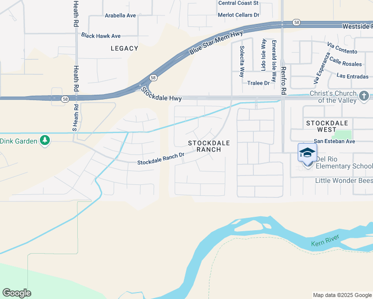 map of restaurants, bars, coffee shops, grocery stores, and more near 15215 Northampton Avenue in Bakersfield