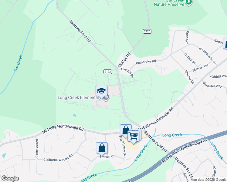 map of restaurants, bars, coffee shops, grocery stores, and more near 9213 Beatties Ford Road in Huntersville