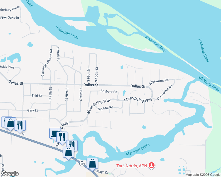 map of restaurants, bars, coffee shops, grocery stores, and more near 10108 Foxboro Road in Fort Smith