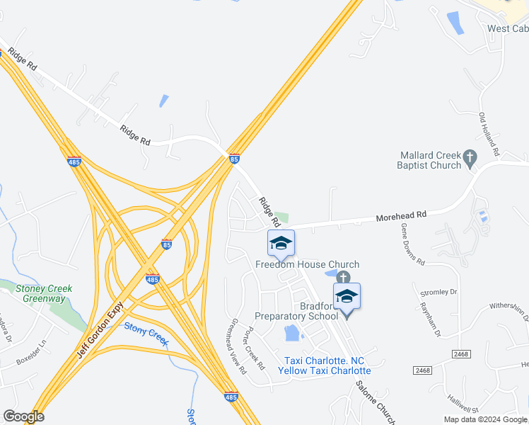 map of restaurants, bars, coffee shops, grocery stores, and more near 13932 Mallard Creek Road in Charlotte