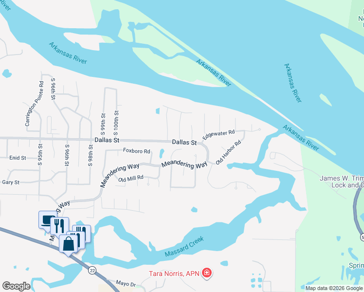 map of restaurants, bars, coffee shops, grocery stores, and more near 3205 Village Road in Fort Smith