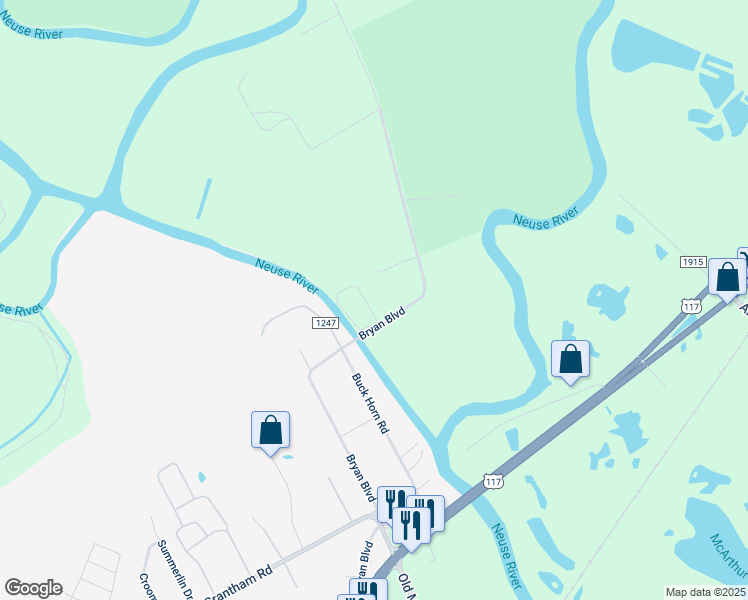 map of restaurants, bars, coffee shops, grocery stores, and more near 724 Bryan Boulevard in Goldsboro