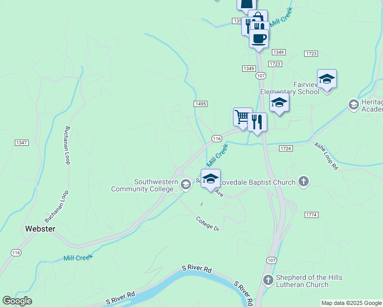 map of restaurants, bars, coffee shops, grocery stores, and more near 70 Manor Trce in Sylva
