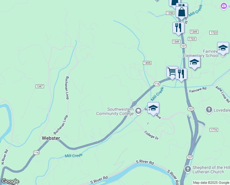 map of restaurants, bars, coffee shops, grocery stores, and more near 268 Sheffield Drive in Sylva