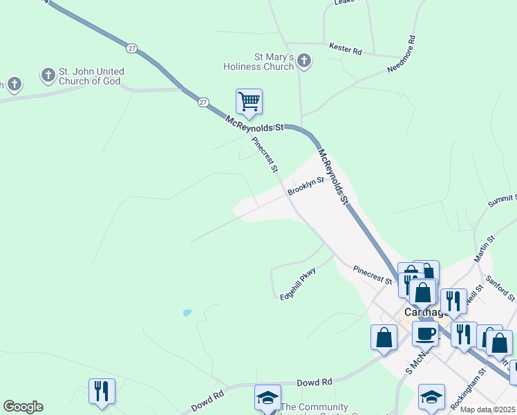map of restaurants, bars, coffee shops, grocery stores, and more near Brooklyn Street in Carthage