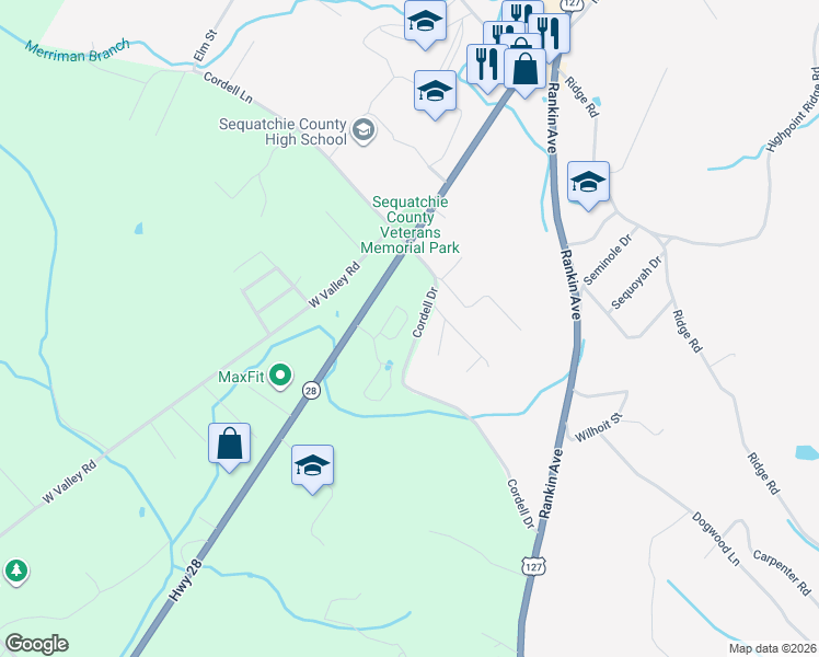 map of restaurants, bars, coffee shops, grocery stores, and more near 10 Garden court Loop in Dunlap