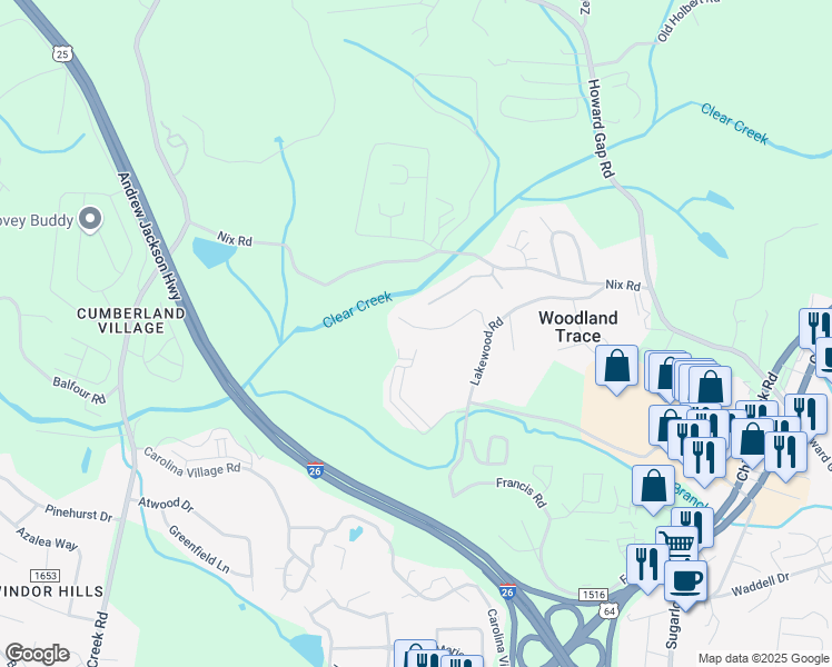 map of restaurants, bars, coffee shops, grocery stores, and more near 111 Dublin Lane in Hendersonville