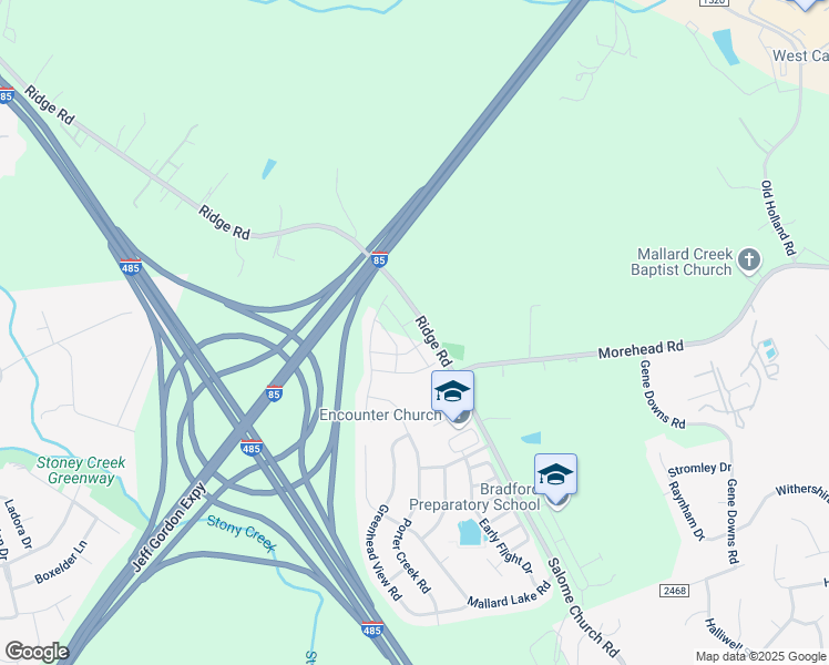 map of restaurants, bars, coffee shops, grocery stores, and more near 13818 State Road 2467 in Charlotte